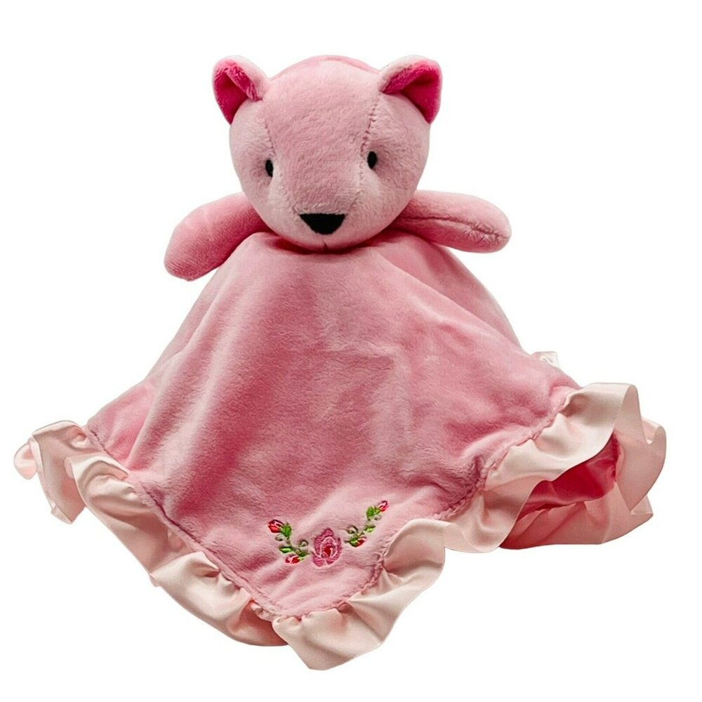 Stepping Stones Pink Bear  Lovey Flower Floral Ruffle Edge Baby Security Blanket